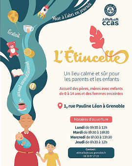 ffiche de l'Etincelle, accueil de jour pour les famillesavec enfants ou les femmes enceintes